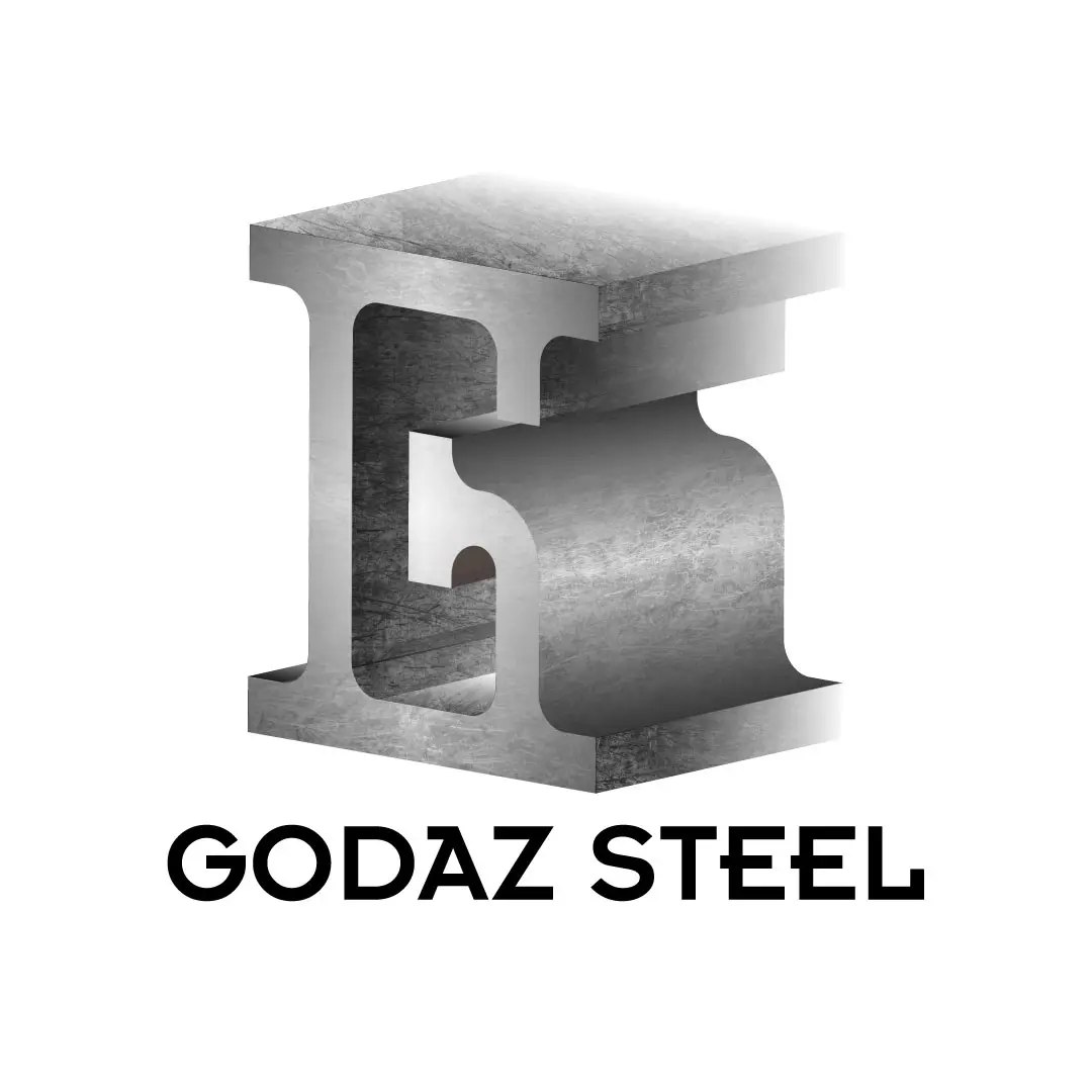 Godaz Steel logo with 3D iron beam design